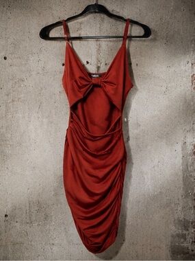 PUBLIK Rust Red Bow-Front Mini Dress